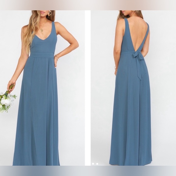 Show Me Your MuMu Slate Blue Jenn Maxi Bridesmaid Dress Sz XS Wedding Occasion - Picture 3 of 13